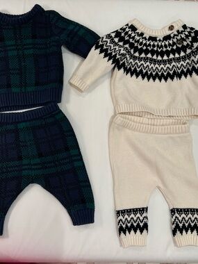 Set of Baby Sweater Sets 100% Cotton Old Navy Fair Isles and Plaid